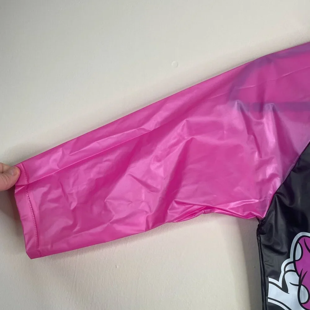 Minnie Mouse Disney Rain Jacket Girls Medium Hooded Snap‎ Front Packable Travel